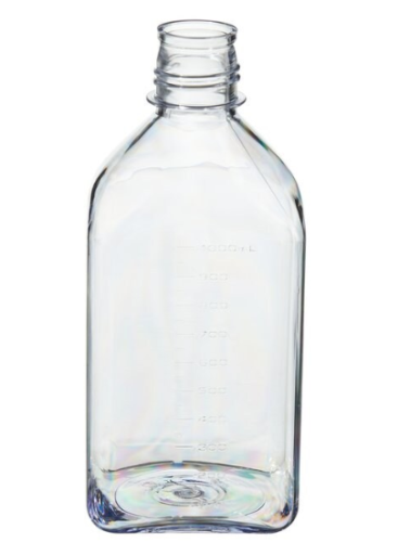Nalgene Bottle, Square Narrow-Mouth, Polycarbonate (PC) without Cap, 1 L, Tray Packaging, 24/CS, Thermo Scientific, 362015-1000