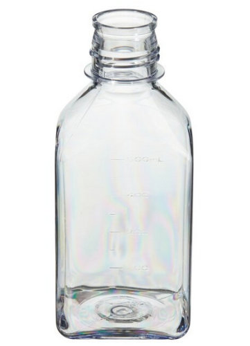 Nalgene Bottle, Square Narrow-Mouth, Polycarbonate (PC) without Cap, 500 mL, Tray Packaging, 40/CS, Thermo Scientific, 362015-0500