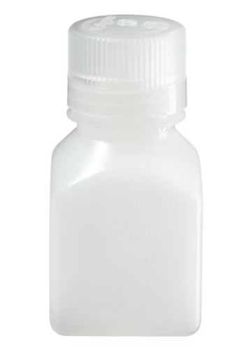 Nalgene Bottle, Square, Narrow-Mouth, High-Density Polyethylene with Polypropylene (PP) Cap, Graduated, 125 mL, 72/CS, Thermo Scientific, 2018-0004