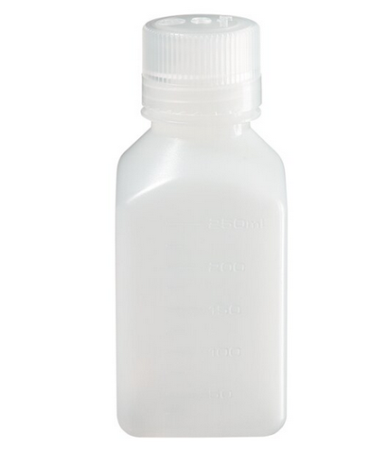 Nalgene Bottle, Square, Narrow-Mouth, High-Density Polyethylene with Polypropylene (PP) Cap, Graduated, 250 mL, 72/CS, Thermo Scientific, 2018-0008