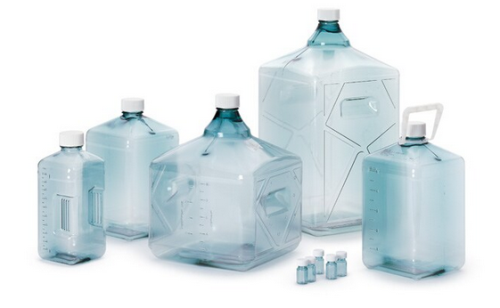 Nalgene Bottle, Biotainer Polyethylene Terephthalate Glycol (PETG), with Polyethylene-Foam Lined Polypropylene Cap, Square, Sterile, 125 mL, 100/CS (20 Lab Pks of 5), Thermo Scientific, 3025-42
