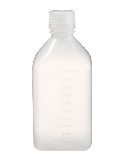 Nalgene Bottle, Square, Narrow-Mouth, Polypropylene Copolymer (PPCO) with Polypropylene (PP) Cap, Graduated, 1 L, 24/CS, Thermo Scientific, 2016-1000