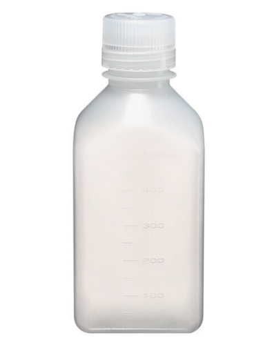 Nalgene Bottle, Square, Narrow-Mouth, Polypropylene Copolymer (PPCO) with Polypropylene (PP) Cap, Graduated, 500 mL, 48/CS, Thermo Scientific, 2016-0500