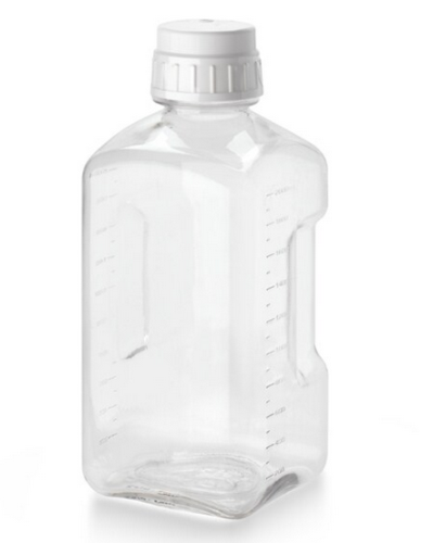 Nalgene Bottle, Square, Narrow-Mouth, Polyethylene Terephthalate Glycol, (PETG) with High-Density Polyethylene (HDPE) Cap, Sterile, Graduated, 1 L, Shrink-Wrapped Trays, 24/CS, Thermo Scientific, 2019-1000