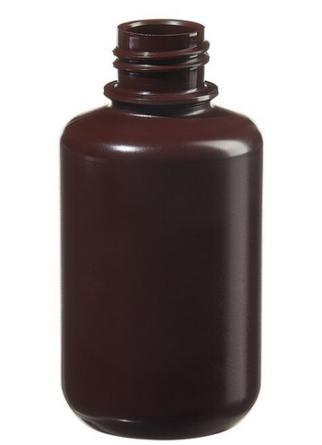 Nalgene Bottle, Packaging, Round, Narrow-Mouth, Opaque Amber High-Density Polyethylene (HDPE) without Cap, 125 mL, 500/CS, Thermo Scientific, 362085-0004