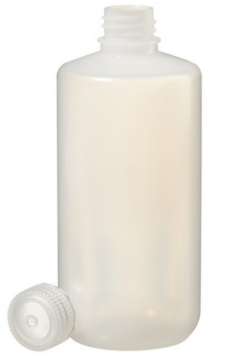 Nalgene Bottle, Packaging, Round, Narrow-Mouth, Low-Density Polyethylene (LDPE) with Polypropylene Cap, 500 mL, 125/CS, Thermo Scientific, Bulk Packaged, 312088-0016