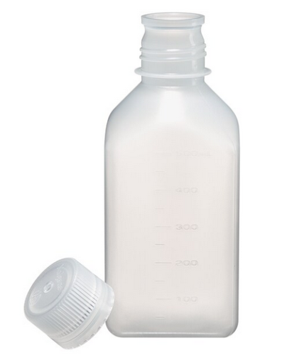 Nalgene Bottle, Polypropylene Copolymer (PPCO) with Polypropylene (PP) Cap, Square, Graduated, Narrow Mouth, Bulk Packed, 500 mL, 125/CS, Thermo Scientific, 312016-0500