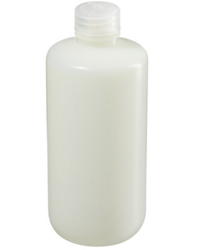 Nalgene Bottle, Fluorinated High-Density Polyethylene (HDPE) with Fluorinated Polypropylene (PP) Cap, Round, Narrow Mouth, Bulk Packed, 250 mL, 250/CS, Thermo Scientific, 312097-0008