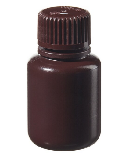 Nalgene Bottle, Boston Round, Narrow-Mouth, Opaque Amber High-Density Polyethylene (HDPE) Opaque Amber Polypropylene Cap, Bulk Packaged, 30 mL, 1000/CS, Thermo Scientific, 312004-0001
