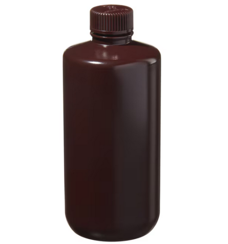 Nalgene Bottle, Boston Round, Narrow-Mouth, Opaque Amber High-Density Polyethylene (HDPE) Opaque Amber Polypropylene Cap, Bulk Packaged, 500 mL, 125/CS, Thermo Scientific, 312004-0016