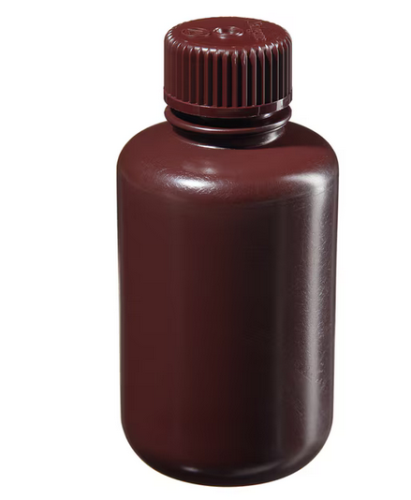 Nalgene Bottle, Boston Round, Narrow-Mouth, Opaque Amber High-Density Polyethylene (HDPE) Opaque Amber Polypropylene Cap, Bulk Packaged, 125 mL, 500/CS, Thermo Scientific, 312004-0004