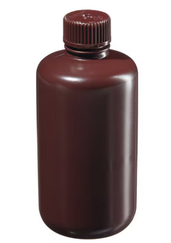Nalgene Bottle, Boston Round, Narrow-Mouth, Opaque Amber High-Density Polyethylene (HDPE) Opaque Amber Polypropylene Cap, Bulk Packaged, 250 mL, 250/CS, Thermo Scientific, 312004-0008