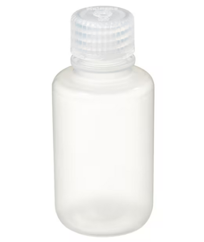 Nalgene Bottle, Boston Round, Narrow-Mouth, Polypropylene Copolymer (PPCO) with Polypropylene (PP) Cap, Bulk Packaged, 60 mL, 1000/CS, Thermo Scientific, 312006-0002