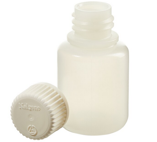 Nalgene Bottle, Round, Narrow-Mouth, High-Density Polyethylene (HDPE) with Polypropylene (PP) Cap, Sterile, Shrink-Wrapped, 30 mL, 864/CS, Thermo Scientific, 342089-0001
