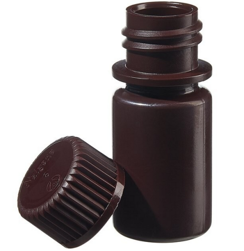 Nalgene Bottle, Small, Diagnostic, Round, Narrow-Mouth, Opaque Amber High-Density Polyethylene (HDPE) with Opaque Amber Polypropylene Cap, 15 mL, Tray Packaging, 1500/CS, Thermo Scientific, 322004-9050