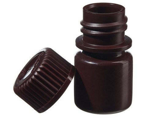 Nalgene Bottle, Small, Diagnostic, Round, Narrow-Mouth, Opaque Amber High-Density Polyethylene (HDPE) with Opaque Amber Polypropylene Cap, 8 mL, Tray Packaging, 1500/CS, Thermo Scientific, 322004-9025