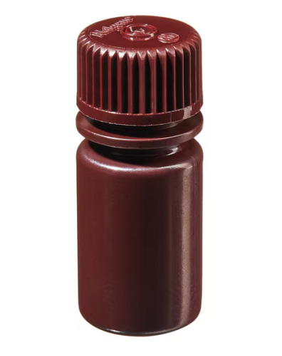 Nalgene Bottle, Small, Diagnostic, Round, Narrow-Mouth, Opaque Amber High-Density Polyethylene (HDPE) with Opaque Amber Polypropylene Cap, 15 mL, Bulk Packaging, 2000/CS, Thermo Scientific, 312004-9050