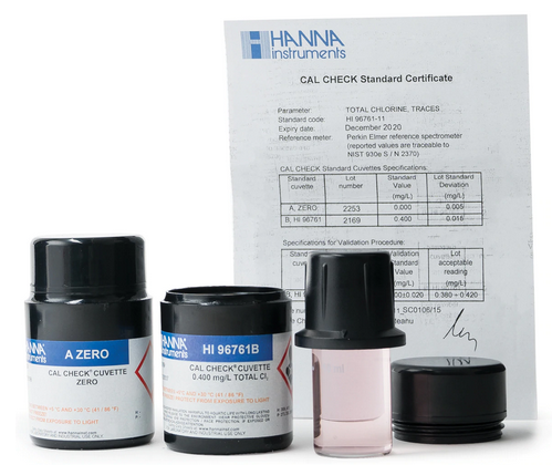Cal Check Standard Cuvettes for Low Range Total Chlorine Photometer HI 96761, Hanna Instruments, HI96761-11