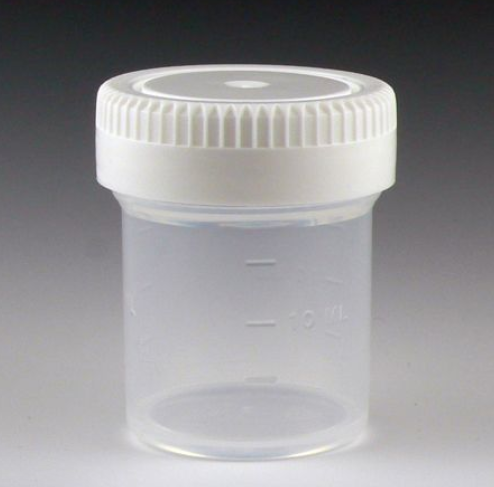 Container, Tite-Rite, 20 mL (0.67 oz), Polypropylene, 35 mm Opening, Graduated, with Separate White Screwcap, Globe Scientific, 6518