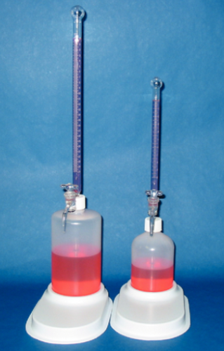 Automatic Buret, 25 mL Squeeze-O-Matic (S-O-M), Glass Buret with Glass Stopcock, Complete 500 mL Poly Bottle, AMK Glass, TG-18430-2516
