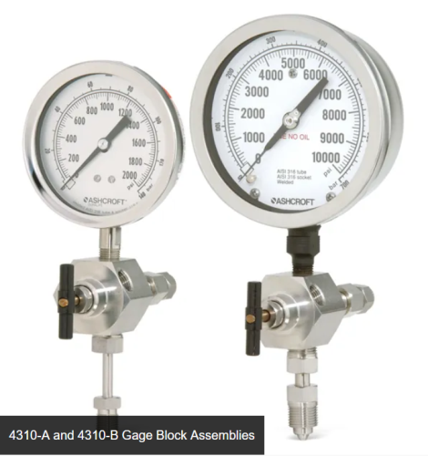 Gage Block Assembly, with 0 to 3000 psi Gage, Stainless Steel, Parr Instruments, 4310-A-3000