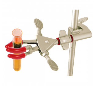 Swivel Clamp, Medium 3-Prong Dual Adjustments, Nickel-Plated Zinc, 0 to 69 mm (0 to 2.72 in.), 20 mm (0.79 in.) Prong Width, 178 mm (7.01 in.) Length, Includes Fiberglass Covers for High Temperature Use, Troemmer, 916066