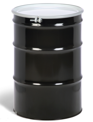 30-Gallon Open-Head UN Rated Steel Drum, Black, Lined, New Pig, DRM1971-BK-LD