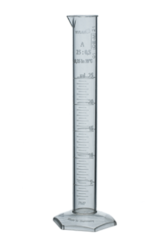 Graduated Cylinder, Polymethylpentene (PMP), 25 mL, Class A, Molded-In Graduations, Certified, 2/PK, Brandtech, V64704