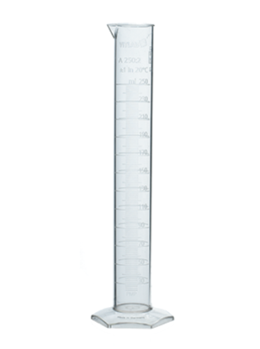 Graduated Cylinder, Polymethylpentene (PMP), 250 mL, Class A, Molded-In Graduations, Certified, 2/PK, Brandtech, V65004