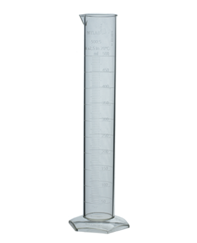 Graduated Cylinder, Polymethylpentene (PMP), 500 mL, Class A, Molded-In Graduations, Certified, 2/PK, Brandtech, V65104