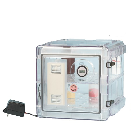Secador Desiccator Cabinet, Plastic, Vertical Profile, 4.0 Auto-Desiccator, with Blue End Caps, 1.9 Cu. Ft., Bel-Art, F42057-1004