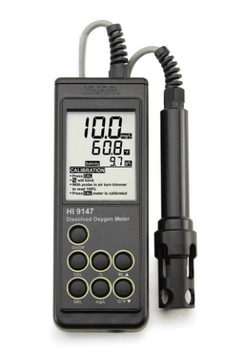 Dissolved Oxygen Meter, Portable, Water-Resistant with Galvanic Probe for Agricultural Applications, Hanna Instruments, HI9147-01
