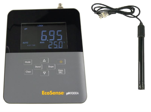 pH/mV/Temp Meter, Benchtop EcoSense pH1000A with pH/ATC Electrode & Power Supply, YSI, 601106