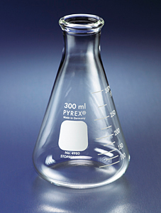 Flask, Pyrex, Erlenmeyer, Narrow Mouth, Heavy Duty Rim, Graduated, 300 mL, Corning 4980-300