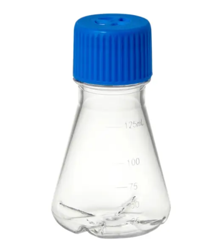 125 mL Erlenmeyer Flask, Polycarbonate, Baffled Base, With Vented Screw Cap, Autoclavable/Reusable, 24/CS, MTC Bio, F4060-B