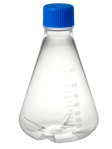1000 mL Erlenmeyer Flask, Polycarbonate, Baffled Base, With Vented Screw Cap, Autoclavable/Reusable, 6/CS, MTC Bio, F4063-B