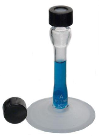 Micro Volumetric Flask, Class A, 1 mL, Phenolic Cap with PTFE Liner and Phenolic Open-Top Cap with PTFE-Lined Silicone Septum, DWK, 297050-0001