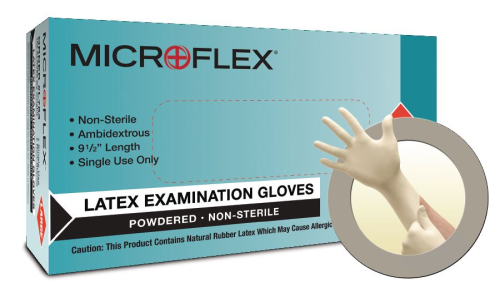 Gloves, Latex, Lightly Powdered, 9 1/2 in. Length, Medium
