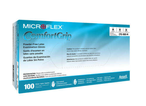Microflex Gloves, Comfort Grip, Natural Latex, Small (6.5 to 7), 100/PK, Ansell, CFG-900-S