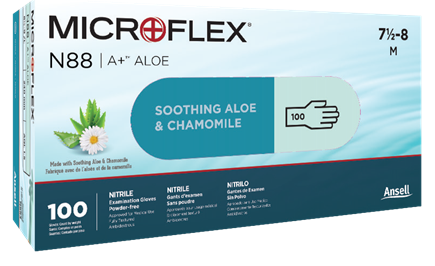 Gloves, Nitrile, Powder-Free, Aloe Coated Inner Surface, 5-6 mil Thickness, 9 1/2 in. Length, Extra-Extra-Large