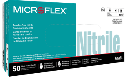 Gloves, Nitrile, Powder-Free, Textured Finish, 6-7 mil Thickness, 12 in. Extended Cuff, Extra-Large