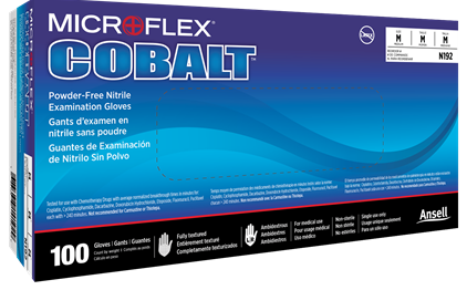Gloves, Cobalt N19 Nitrile, Powder-Free, Textured Finish, 4-5 mil Thickness, 9 1/2 in. Length, Medium