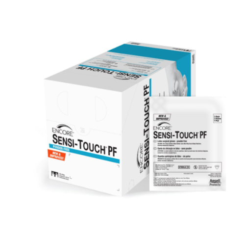 Encore Sensi-Touch PF Latex Surgical Gloves, Sterile, Powder Free, Size 9, 50 Pair/PK, Ansell, 7828PF