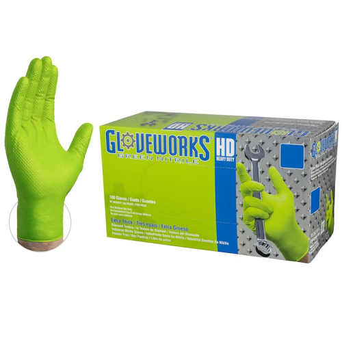 Glove, Nitrile, Green, Heavy-duty Industrial Grade, Medium (M), 100 Gloves/PK, Ammex Corporation, GWGN44100