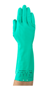 Gloves, Sol-Vex® Solvent Resistant 37-175, Size 10, 15 mil, Flock-Lined, Nitrile, 12 pair/PK, Ansell, 117276