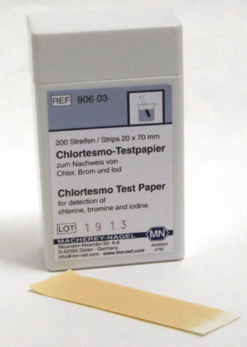 Chlortesmo Test Papers (for Qualitative Determination of Free Halogens) Yellow to Blue, Sensitivity 1 mg/l Chlorine, 200/PK, 90603