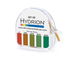 HYDRION Quaternary Test Papers, 0-400 ppm, Dispenser with 15 ft. x 5/32 in. Roll, Approximately 100 Tests/Roll, Color Chart Included