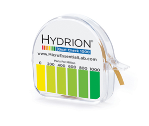 HYDRION Quaternary Test Papers, 0-1000 ppm, Dispenser with 15 ft. x 5/32 in. Roll, Approximately 100 Tests/Roll, Color Chart Included