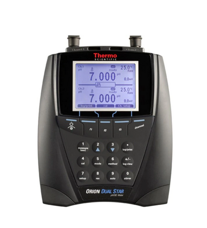 Dual Star pH, ISE, mV, ORP and Temperature Dual Channel Benchtop Meter with ROSS Ultra Glass-Body pH Electrode, ATC Probe, Solutions and Standards, Orion, 2115001