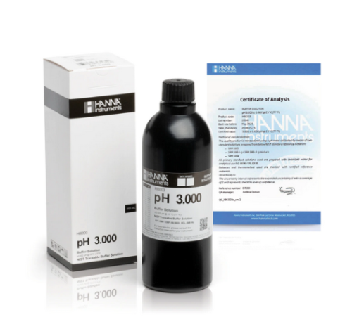 pH 3.000 Buffer Solution, Millesimal Research Grade, 500 mL, (Non-Regulated), Hanna Instruments, HI6003